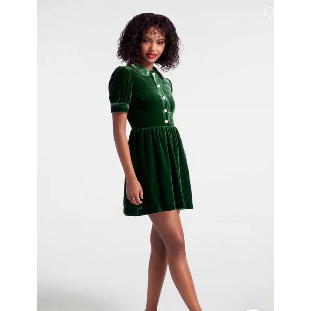 ModCloth green velvet collared mini dress